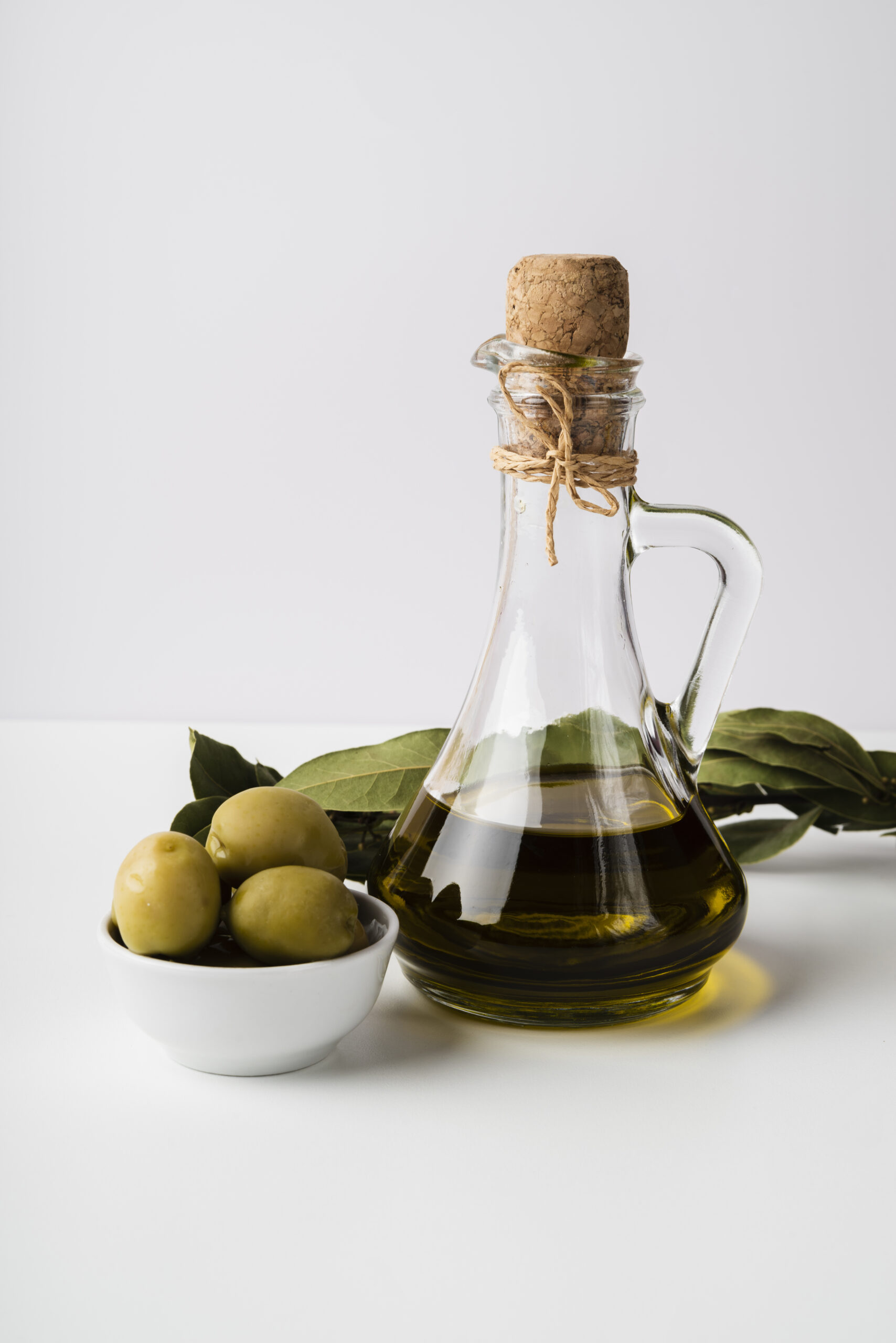 Close Up Bottle Organic Olive Oil Olives